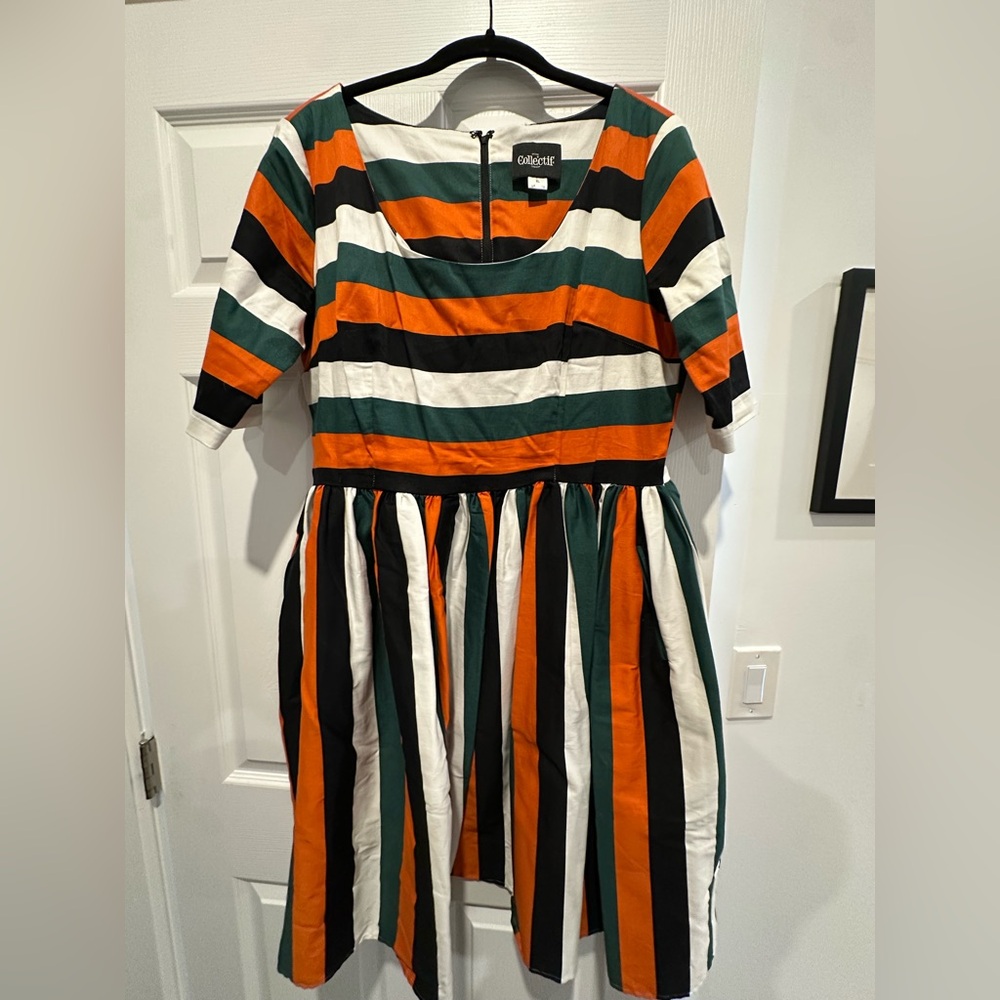Collectif Plus Size Multicolor Stripe Amber Lea Swing Dress - UK 16